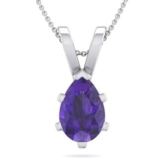 1 Carat Pear Shape Amethyst Necklace In Sterling Silver, 18 Inches