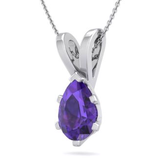 1 Carat Pear Shape Amethyst Necklace In Sterling Silver, 18 Inches