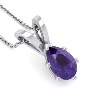 1 Carat Pear Shape Amethyst Necklace In Sterling Silver, 18 Inches