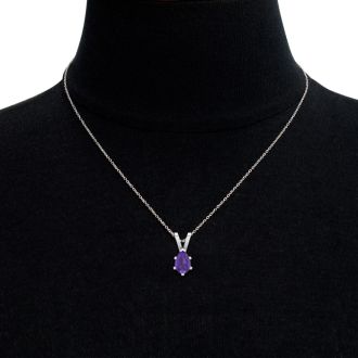 1 Carat Pear Shape Amethyst Necklace In Sterling Silver, 18 Inches