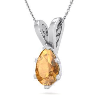 1 Carat Pear Shape Citrine Necklace In Sterling Silver, 18 Inches