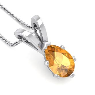1 Carat Pear Shape Citrine Necklace In Sterling Silver, 18 Inches