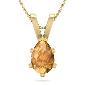 1 Carat Pear Shape Citrine Necklace In 14K Yellow Gold Over Sterling Silver, 18 Inches