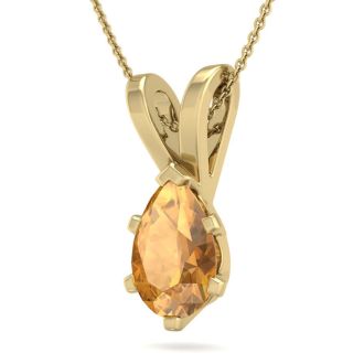 1 Carat Pear Shape Citrine Necklace In 14K Yellow Gold Over Sterling Silver, 18 Inches