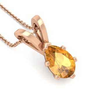 1 Carat Pear Shape Citrine Necklace In 14K Rose Gold Over Sterling Silver, 18 Inches