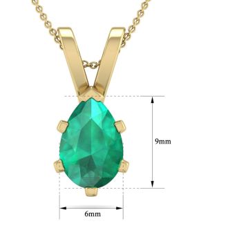 1 Carat Pear Shape Emerald Necklaces In 14 Karat Yellow Gold Over Sterling Silver, 18 Inch Chain