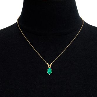 1 Carat Pear Shape Emerald Necklaces In 14 Karat Yellow Gold Over Sterling Silver, 18 Inch Chain