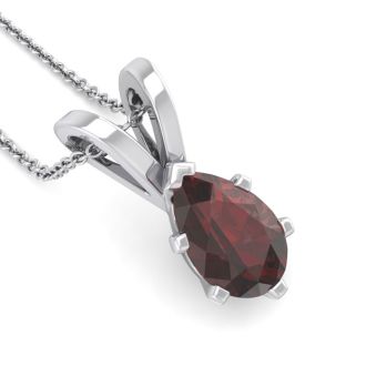 Garnet Necklace: Garnet Jewelry: 1 1/2 Carat Pear Shape Garnet Necklace In Sterling Silver, 18 Inches
