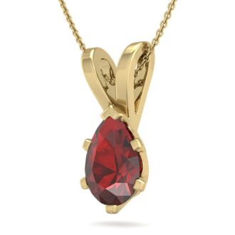 Garnet Necklace: Garnet Jewelry: 1 1/2 Carat Pear Shape Garnet Necklace In 14K Yellow Gold Over Sterling Silver, 18 Inches