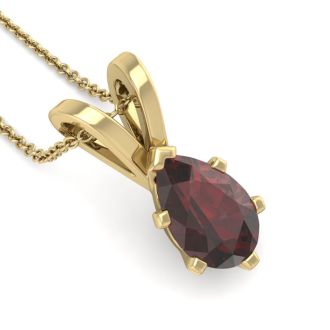 Garnet Necklace: Garnet Jewelry: 1 1/2 Carat Pear Shape Garnet Necklace In 14K Yellow Gold Over Sterling Silver, 18 Inches