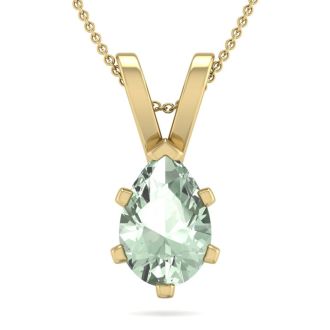 1 Carat Pear Shape Green Amethyst Necklace In 14K Yellow Gold Over Sterling Silver, 18 Inches