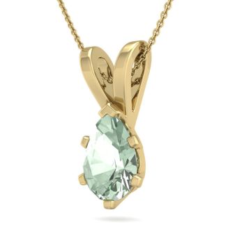 1 Carat Pear Shape Green Amethyst Necklace In 14K Yellow Gold Over Sterling Silver, 18 Inches