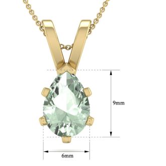 1 Carat Pear Shape Green Amethyst Necklace In 14K Yellow Gold Over Sterling Silver, 18 Inches