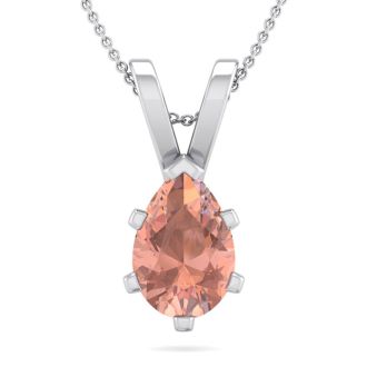 1 Carat Pear Shape Morganite Necklace In Sterling Silver With 18 Inch Chain