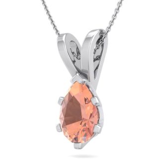 1 Carat Pear Shape Morganite Necklace In Sterling Silver With 18 Inch Chain