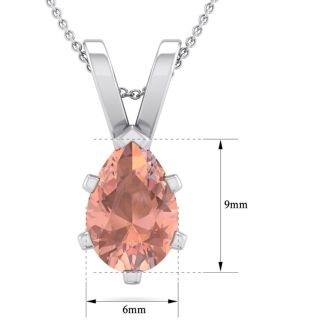 1 Carat Pear Shape Morganite Necklace In Sterling Silver With 18 Inch Chain