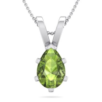 1 1/3 Carat Pear Shape Peridot Necklace In Sterling Silver, 18 Inches