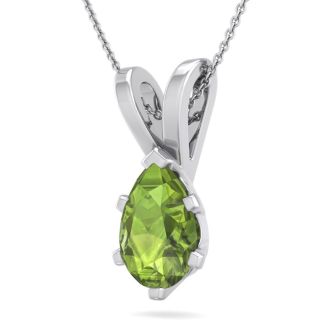 1 1/3 Carat Pear Shape Peridot Necklace In Sterling Silver, 18 Inches