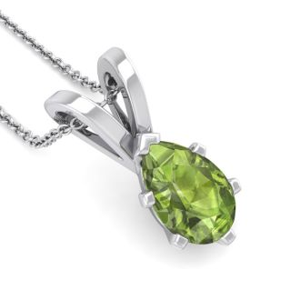 1 1/3 Carat Pear Shape Peridot Necklace In Sterling Silver, 18 Inches