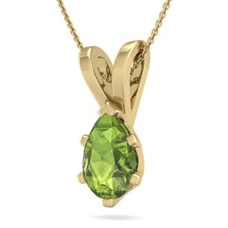 1 1/3 Carat Pear Shape Peridot Necklace In 14K Yellow Gold Over Sterling Silver, 18 Inches