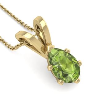 1 1/3 Carat Pear Shape Peridot Necklace In 14K Yellow Gold Over Sterling Silver, 18 Inches