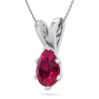 1 1/2 Carat Pear Shape Ruby Necklace In Sterling Silver, 18 Inches