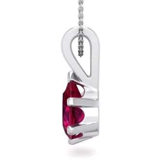 1 1/2 Carat Pear Shape Ruby Necklace In Sterling Silver, 18 Inches