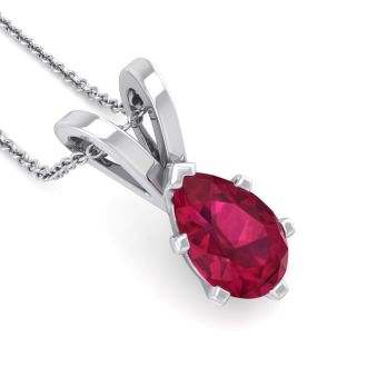 1 1/2 Carat Pear Shape Ruby Necklace In Sterling Silver, 18 Inches