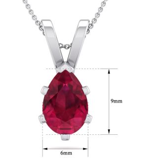 1 1/2 Carat Pear Shape Ruby Necklace In Sterling Silver, 18 Inches