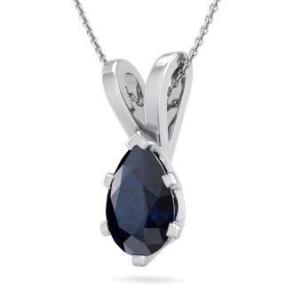 1 1/2 Carat Pear Shape Sapphire Necklace In Sterling Silver, 18 Inches