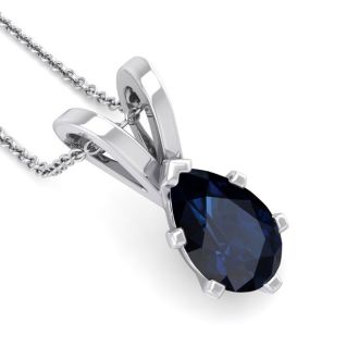1 1/2 Carat Pear Shape Sapphire Necklace In Sterling Silver, 18 Inches