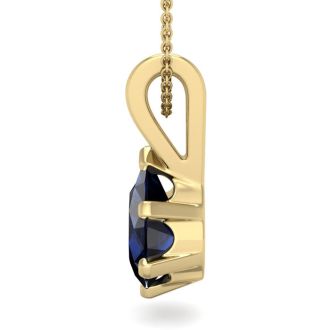 1 1/2 Carat Pear Shape Sapphire Necklace In 14K Yellow Gold Over Sterling Silver, 18 Inches