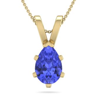 1 1/3 Carat Pear Shape Tanzanite Necklace In 14K Yellow Gold Over Sterling Silver, 18 Inches
