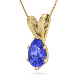 1 1/3 Carat Pear Shape Tanzanite Necklace In 14K Yellow Gold Over Sterling Silver, 18 Inches