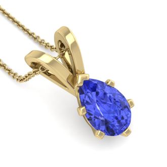 1 1/3 Carat Pear Shape Tanzanite Necklace In 14K Yellow Gold Over Sterling Silver, 18 Inches