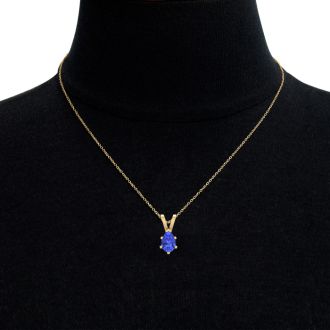 1 1/3 Carat Pear Shape Tanzanite Necklace In 14K Yellow Gold Over Sterling Silver, 18 Inches