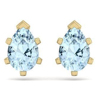 Aquamarine Earrings: Aquamarine Jewelry: 2 1/3 Carat Pear Shape Aquamarine Stud Earrings In 14K Yellow Gold Over Sterling Silver