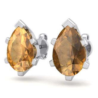2 Carat Pear Shape Citrine Stud Earrings In Sterling Silver