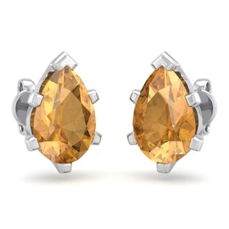 2 Carat Pear Shape Citrine Stud Earrings In Sterling Silver