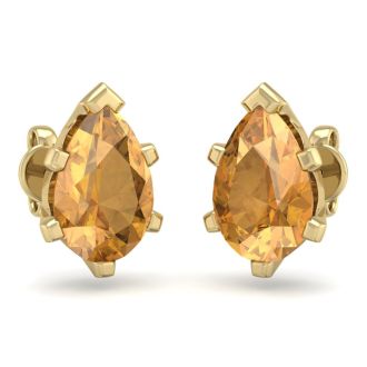 2 Carat Pear Shape Citrine Stud Earrings In 14K Yellow Gold Over Sterling Silver