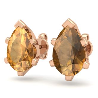 2 Carat Pear Shape Citrine Stud Earrings In 14K Rose Gold Over Sterling Silver