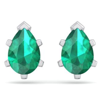 2 1/3 Carat Pear Shape Emerald Stud Earrings In Sterling Silver