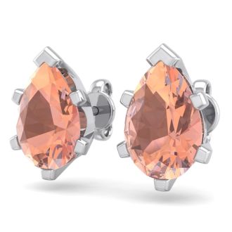 2-1/3 Carat Pear Shape Morganite Earrings Studs In Sterling Silver