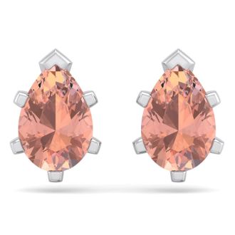 2-1/3 Carat Pear Shape Morganite Earrings Studs In Sterling Silver
