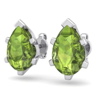 2 3/4 Carat Pear Shape Peridot Stud Earrings In Sterling Silver