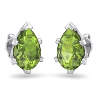 2 3/4 Carat Pear Shape Peridot Stud Earrings In Sterling Silver