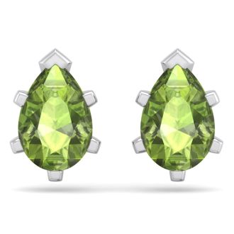 2 3/4 Carat Pear Shape Peridot Stud Earrings In Sterling Silver