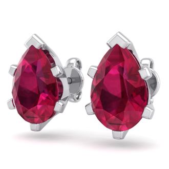 3 Carat Pear Shape Ruby Stud Earrings In Sterling Silver