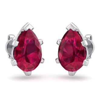 3 Carat Pear Shape Ruby Stud Earrings In Sterling Silver