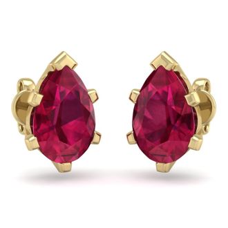 3 Carat Pear Shape Ruby Stud Earrings In 14K Yellow Gold Over Sterling Silver